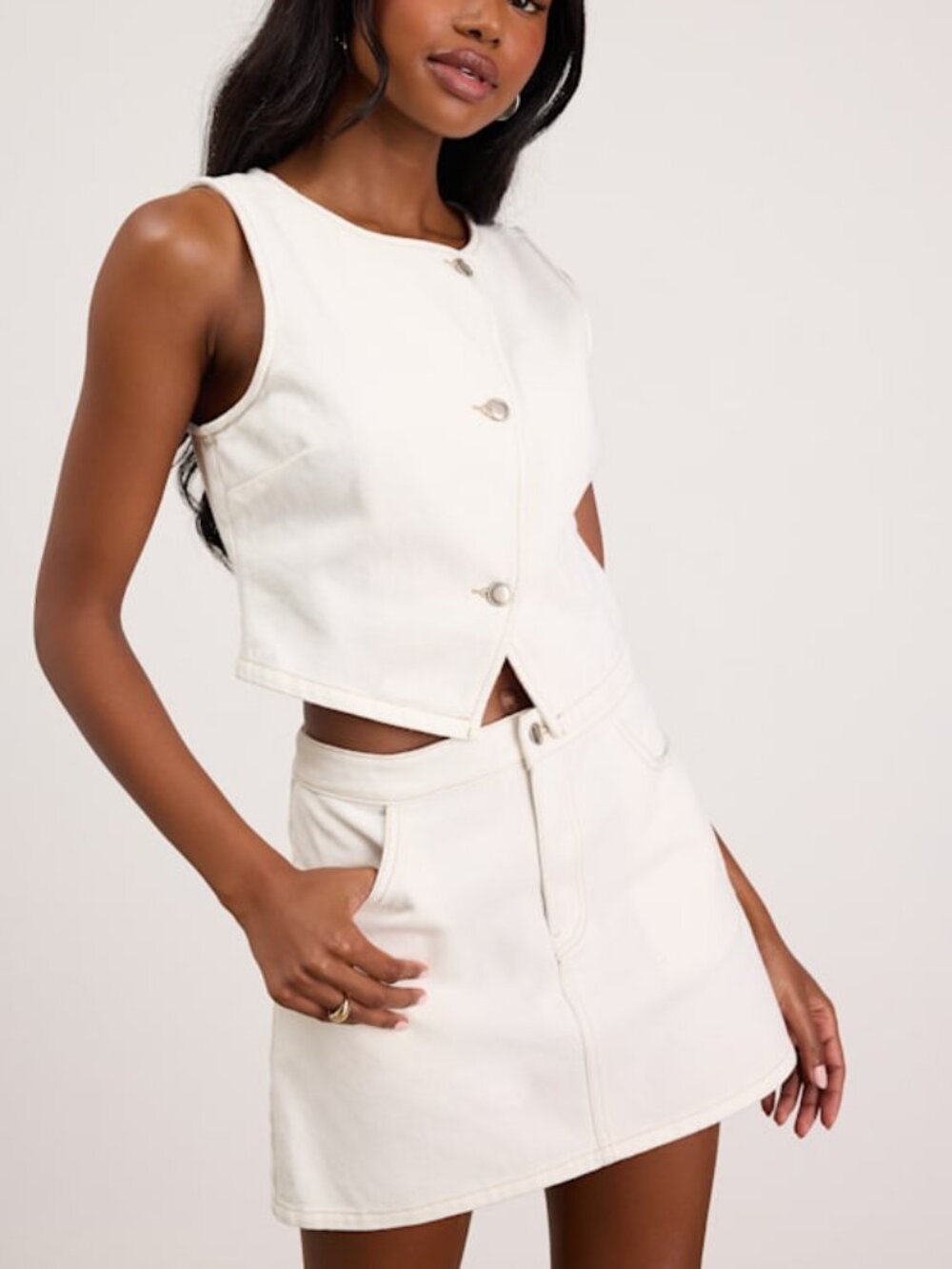 Lulus Dayton Ivory Denim Mini Skirt White - Size M